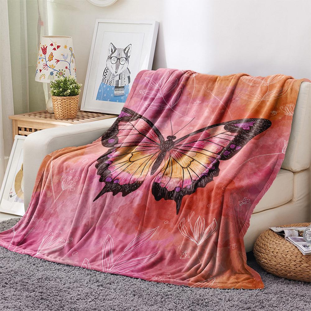 Flower Butterfly  Print Flannel Blanket, High quality Comfortable for All Seasons, Home Decor, Warmth and Comfort