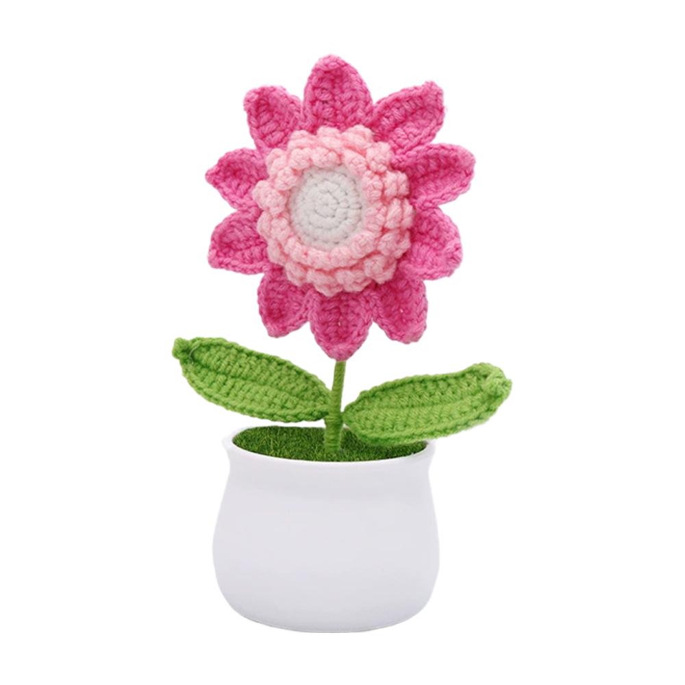 Gay Pride Handmade Knitted Flower Pot Red Heart Shaped Knit Imitation Potted Plant For Mother‘s Day Girls Gifts Home Desktop