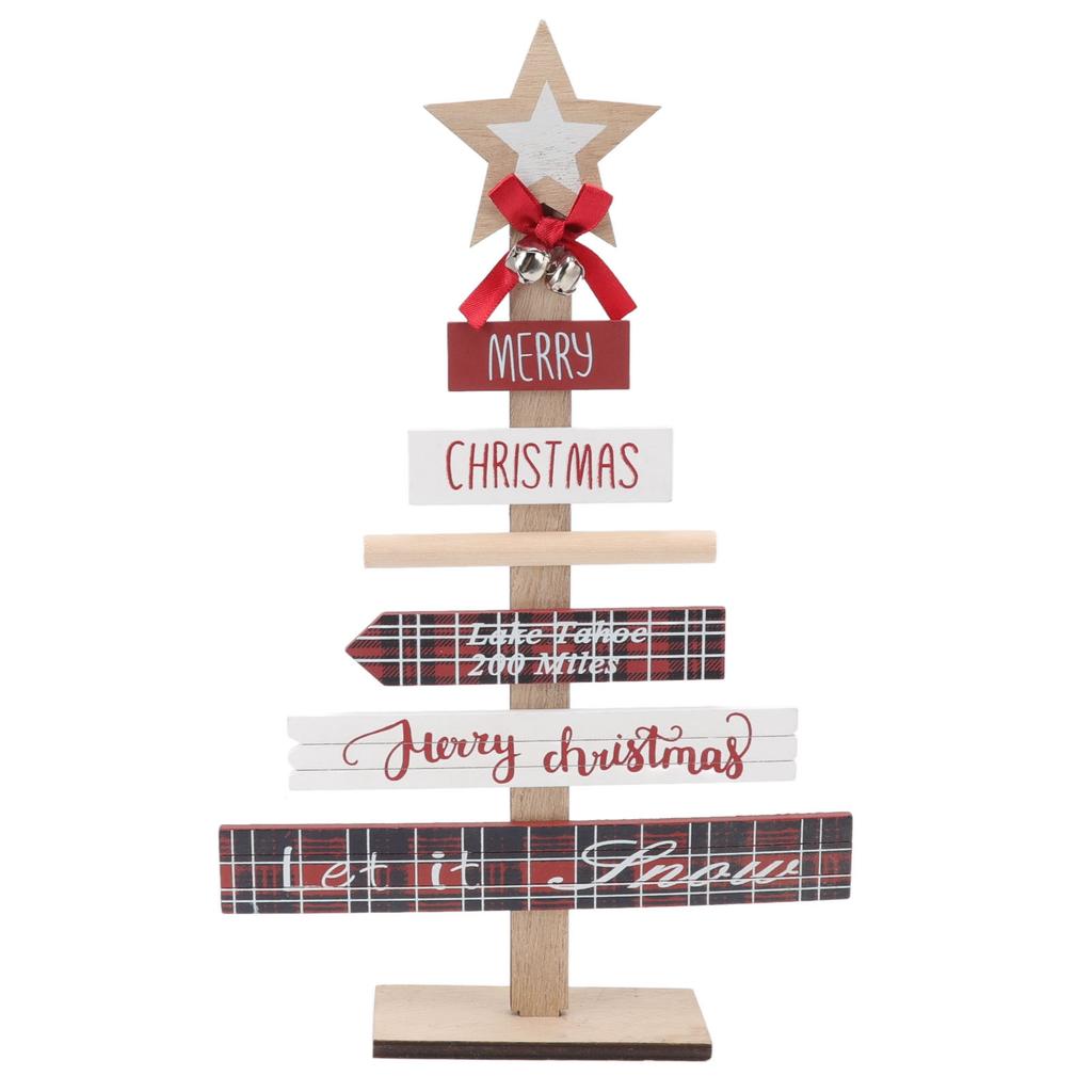 Christmas Tabletop Ornaments Wooden Sign Decoration with Base for Gifts Home Decor Layout Prop Red