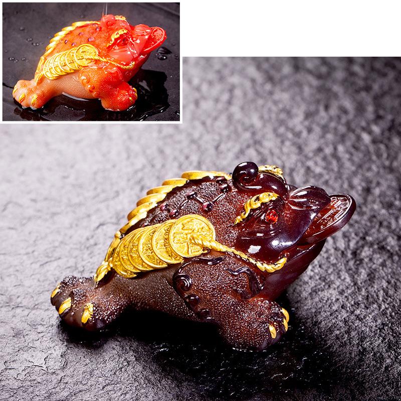 Retro Golden Toad Statue Resin Color Changing Tea Pet Lucky Tea Figurine Ornaments Can Raise Tea Set Decoration Accessories Gift