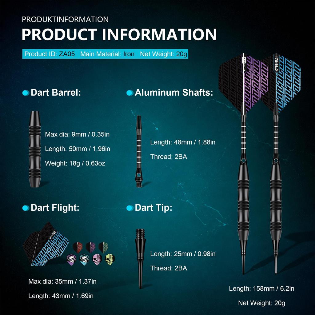CyeeLife Soft Tip Darts 12 Pack Professional Electronic Dartboard 20g