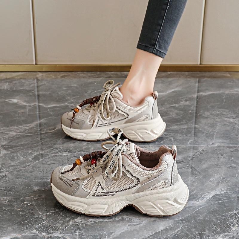 

Women s Beaded Mesh Dad Sneakers with Double Laces - Fall 2025 Trendy Casual Shoes 40