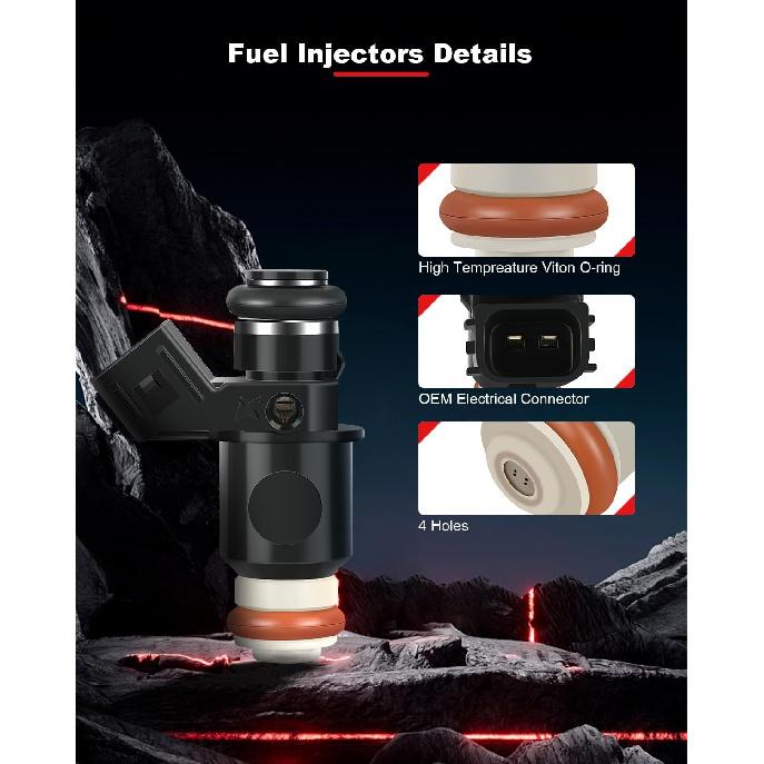 4Pcs Powerful Performance 842-12282 FJ338 Fuel Injectors Compatible for 2001-2005 for Civic 2door Coupe 1.7L 2001-2005 for Civic 4door Sedan 1.7L,