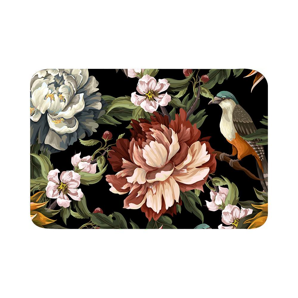 3D Flower Bird Print Soft Kitchen Rug Anti-Fatigue Kitchen Rug Waterproof Non-Slip Rugs Set Runner Rug Bedside Rug Absorbent Carpet For Kitchen KTY