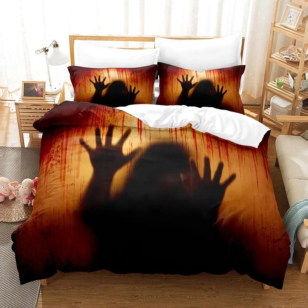 

Хэллоуинский постельный комплект 3D Страшный узор красных пятен крови Декор спальни для взрослых Украшение на Хэллоуин Подарки друзьям EU Twin(135x200cm)