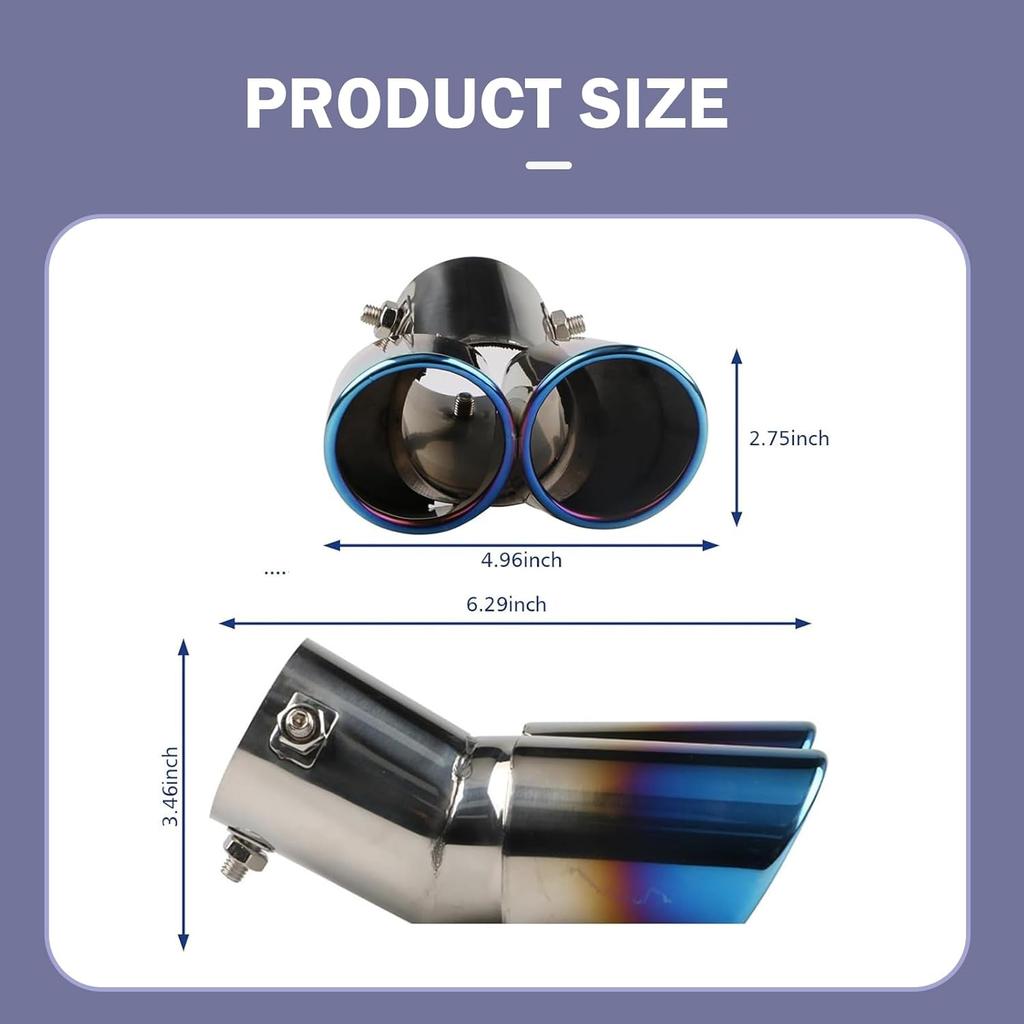 Dual Exhaust Tip, Stainless Steel Bending Muffler Exhaust with Bolt, 2.5" Inlet Dual Tail Pipe Muffler Tip, Exhaust Pipe Modification Accessories,