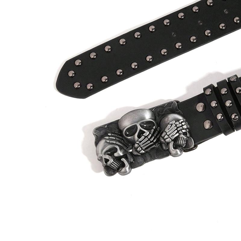 New Belts For Women Men Punk Goth Rivet Black Jeans Unisex Belt Skeleton Paw Skull Buckle Waistband