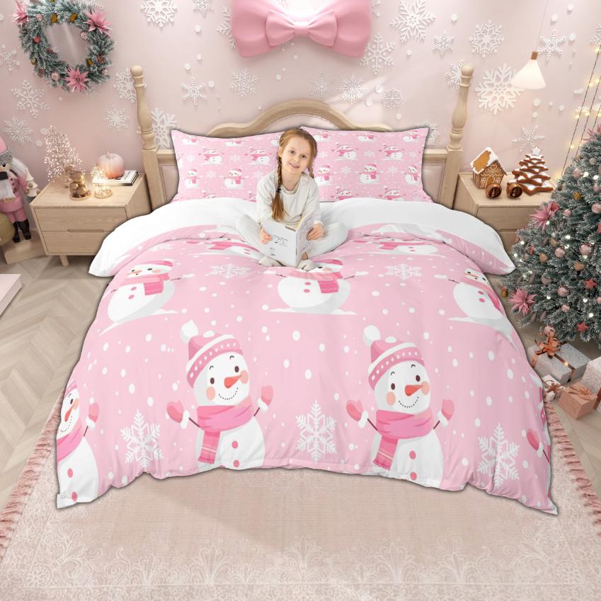 Homewish Frohes Neues Jahr Bettbezug-Set für Kinder 2-teilig/3-teilig, Fröhliche Weihnachten Xmas Bettwäsche, Nussknacker Weihnachtsmann Bettdeckenbezug