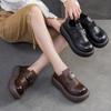 Mode GKTINOO Frühling Herbst Dicksohlige Damenschuhe Echtes Leder Britischer Stil Großer Zeh Flache Plateauschuhe Retro Slipper