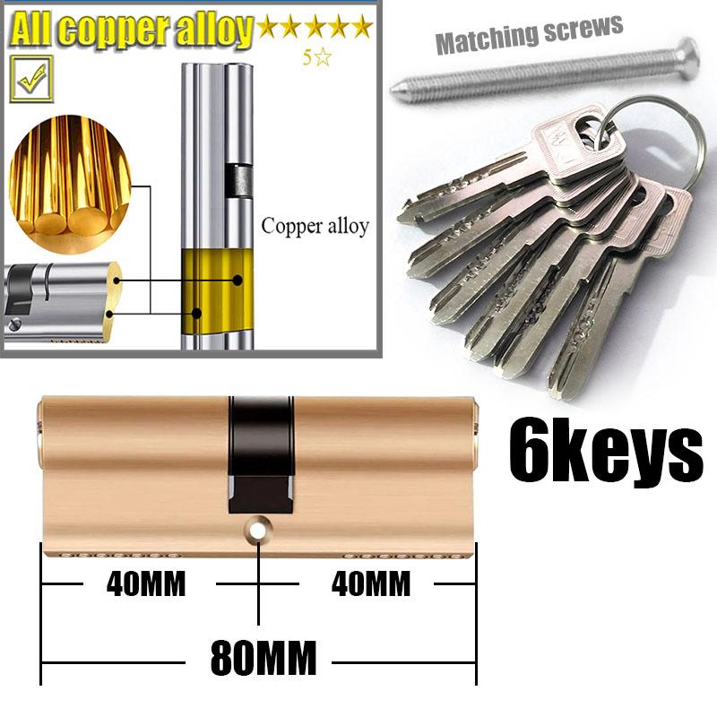Yderdør 60 70 80 90 mm låsecylinder 5 nøgler 6 nøgler tyverisikret indgang zinklegering aluminiumslegering messing dørlås