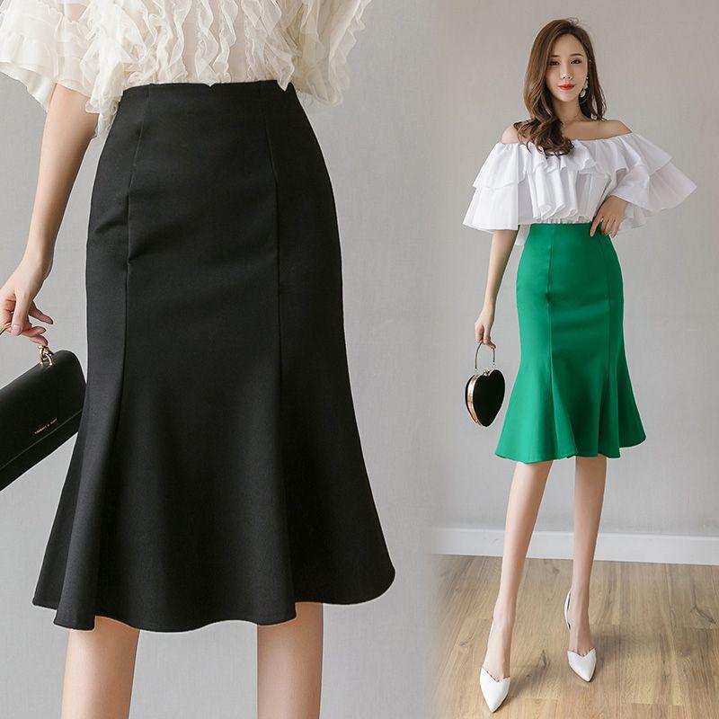 

Женская универсальная модная юбка-клеш на четыре сезона подчеркивает стройность, высокая талия, полуоблегающая, профессиональная юбка-мешок XXXL чёрный