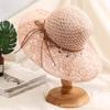 Summer Solid Handmade Crochet Paper Straw Bucket Hat For Women Wide Brim Belt Butterfly Beach Sunshade Breathable Fisherman Cap