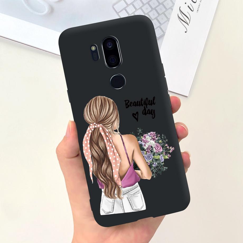 Für LG G7 ThinQ Hülle Silikon Weiche Handyhülle Girly Mode Blume Schwarz TPU Stoßfänger Für LGG7 G 7 ThinQ G710 Hülle Niedliches Muster