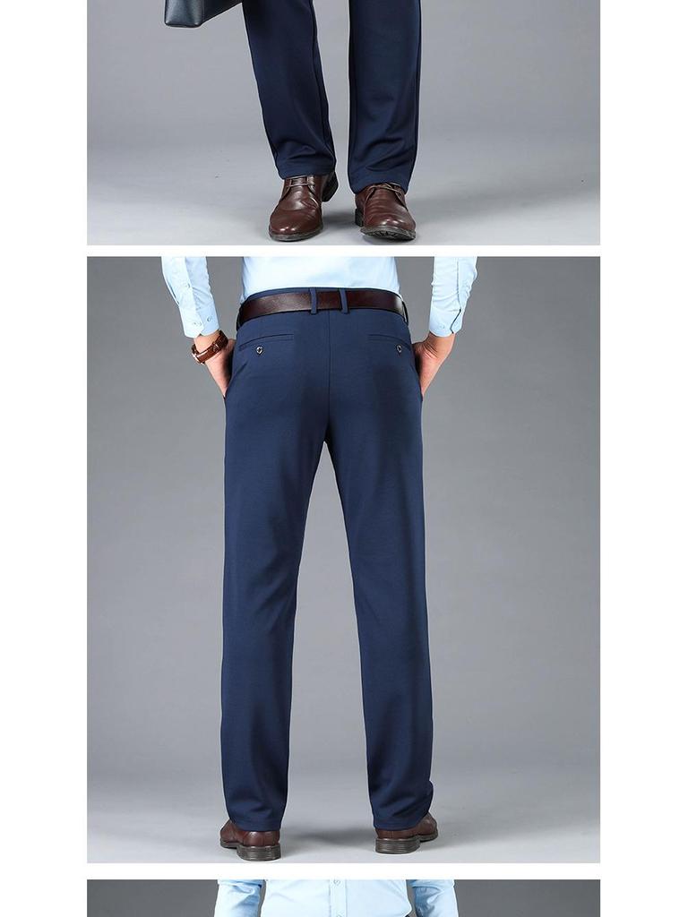 Men's Elastic Knit Straight-Leg Casual Trousers for Spring, Autumn, and Winter