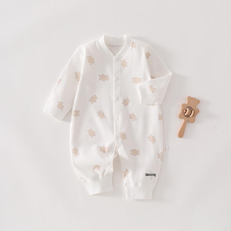A-Class Pure Cotton Baby Romper: Soft Snap-Button One-Piece Suit with Belly Protection for Spring and Autumn.