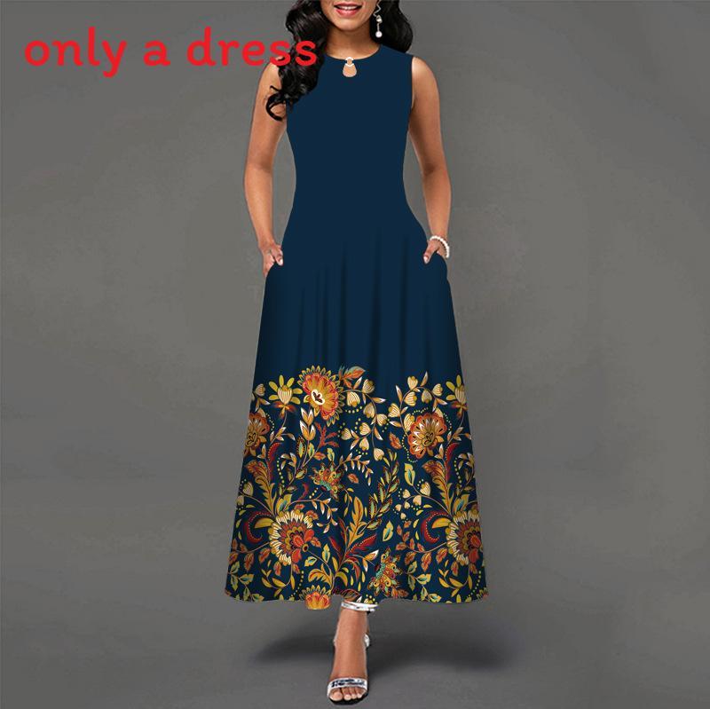 Urban Chic Printed Polyester Sleeveless Maxi Dress For Work And Casual Wear