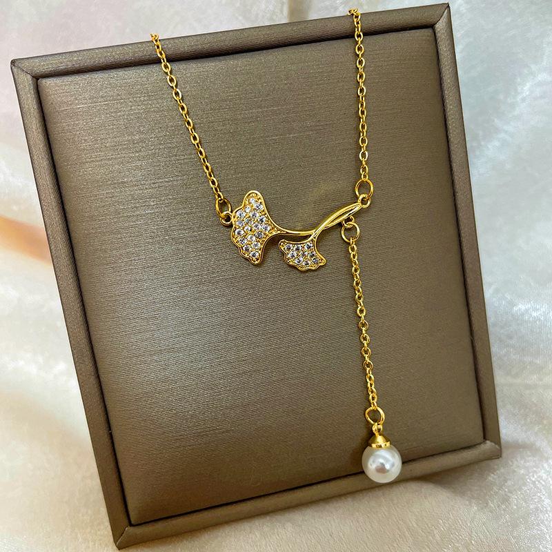 18K Vergoldete Kupfer Schlüsselbeinkette mit Abakus Kürbis Schwan Design.