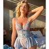 Sexy Female Lingerie Lace Mesh Bodysuit with Shaping Printed Deep V-Neck Sling Honeymoon Nightgown Women's Ethical Underwear