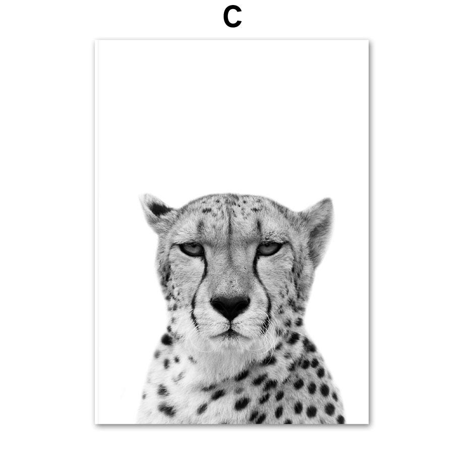 Pôster de animal preto e branco, tigre, leão, girafa, chita, elefante, lobo, zebra, berçário, arte de parede, impressão, pintura em tela, decoração de quarto infantil