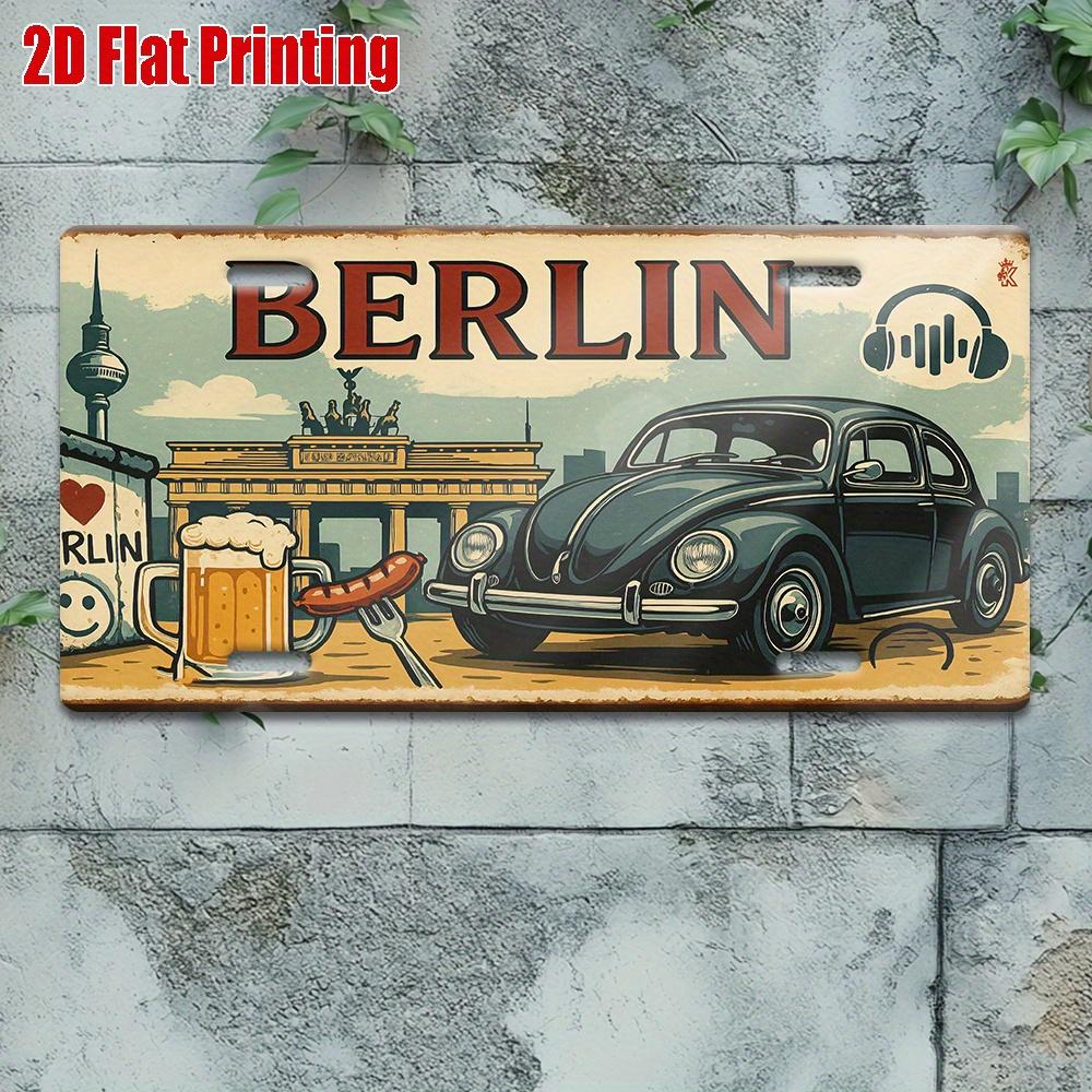HD Aluminum Metal Sign Berlin Germany Vintage License Plate Style Wall Decor Retro Brandenburg Gate Beetle Car Beer Sausage De