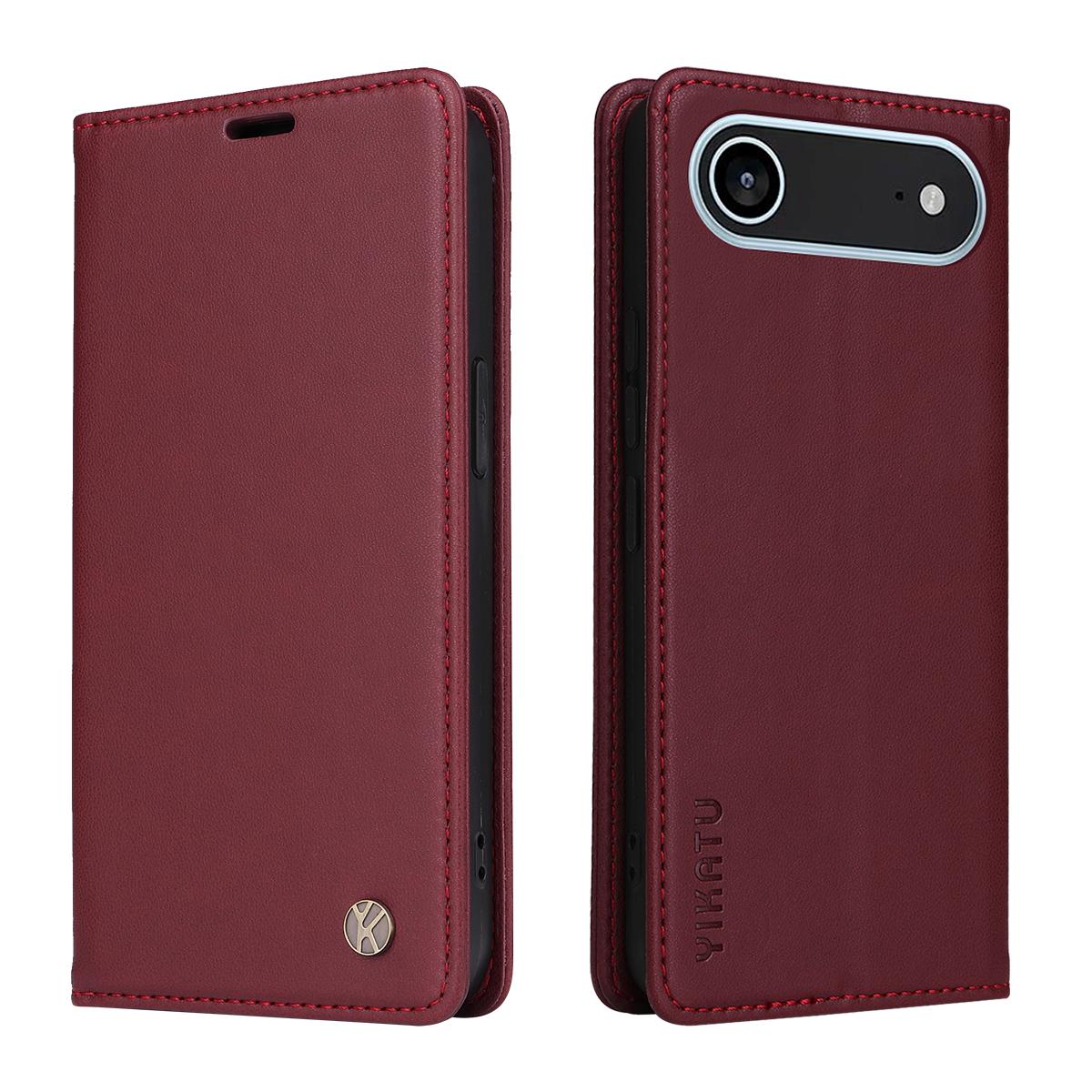 

For iPhone 17 Air Phone Cases YIKATU Magnetic Closure PU Leather Mobile Cover Wine Red