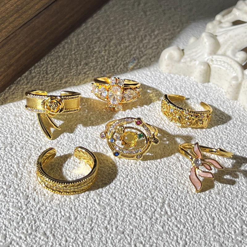 Retro Flower Planet Colored Diamond National Style New Chinese Magpie Temperament Open Ring Exquisite High-end Niche Ring
