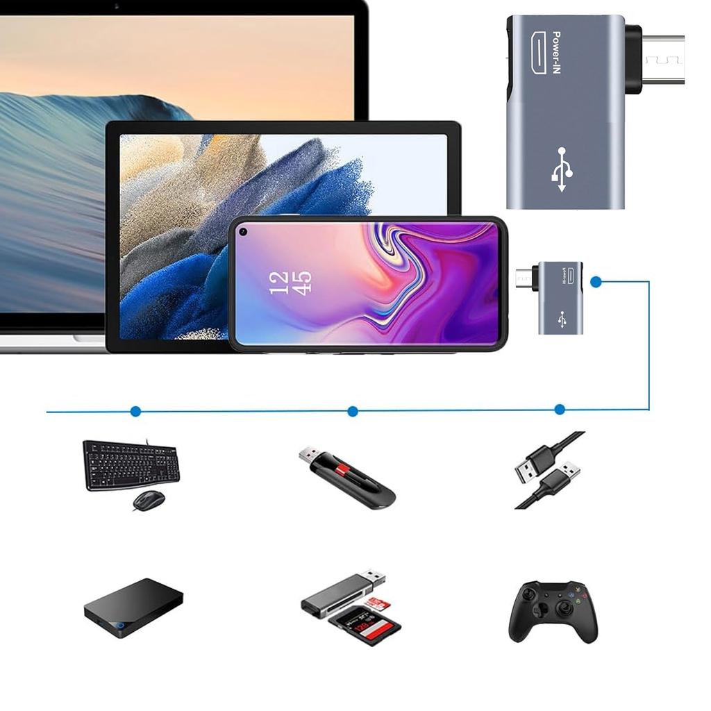 2-in-1 Power-in o USB to USB OTG Cable Adapter 90 Degree Right/Left Angled Host Converters for Keyboards