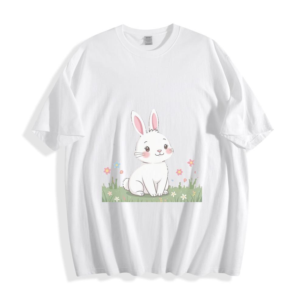Cute Cartoon Bunny In Flower Field Graphic T-Shirt