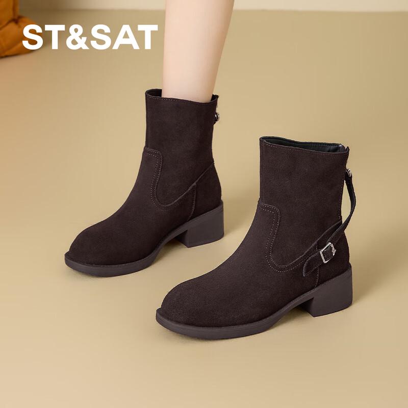 Women s Genuine Leather Chunky Heel Ankle Boots 37