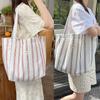 Fashionable Korean Large Capacity Striped Canvas Tote Bag For Spring Summer