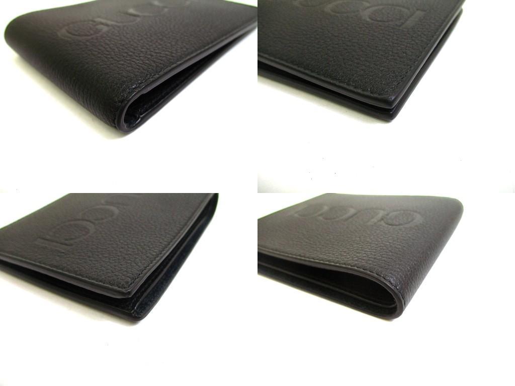 Authentic GUCCI Embossed Logo Black Leather Bifold Bill Wallet Compact Wallet #b233  Open box