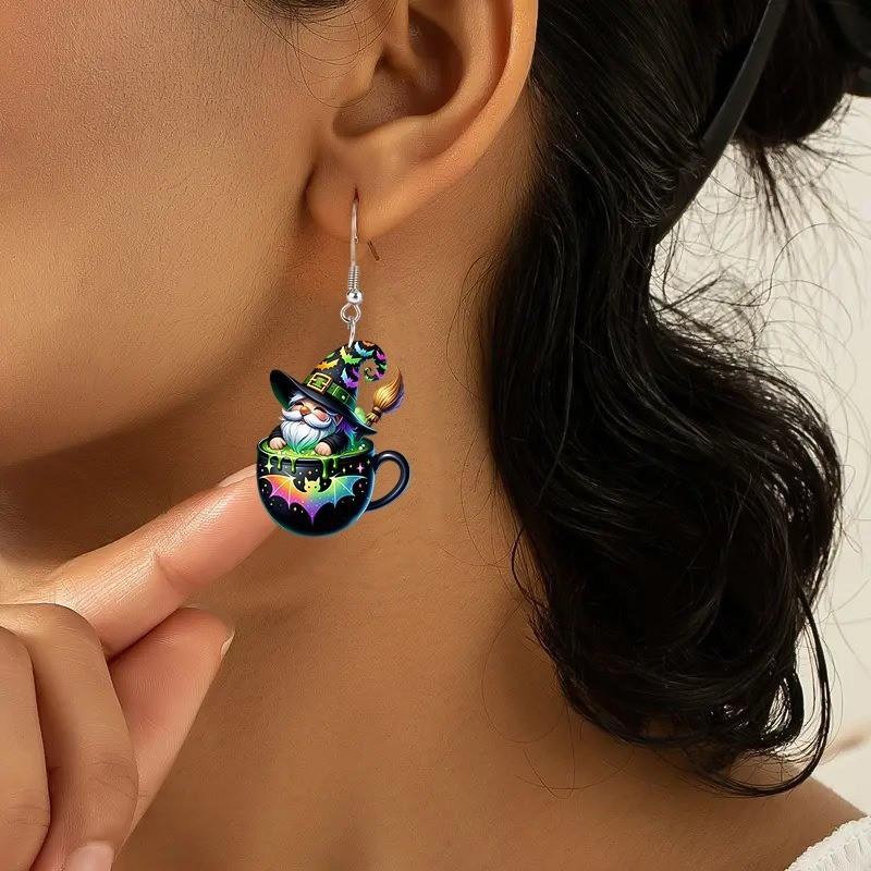 Themed Halloween Tea Cup Wizard Pattern Women Acrylic Earrings Festival For