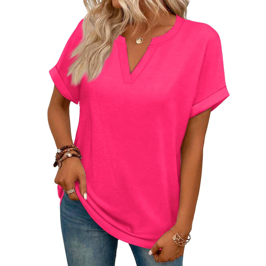 Stylish Women's Casual V-neck Short-sleeved Color T-shirt