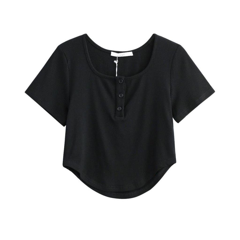 Super design Tlačítko Tričko s krátkým rukávem Šití Slim Fit Niche Asymetrické krátké