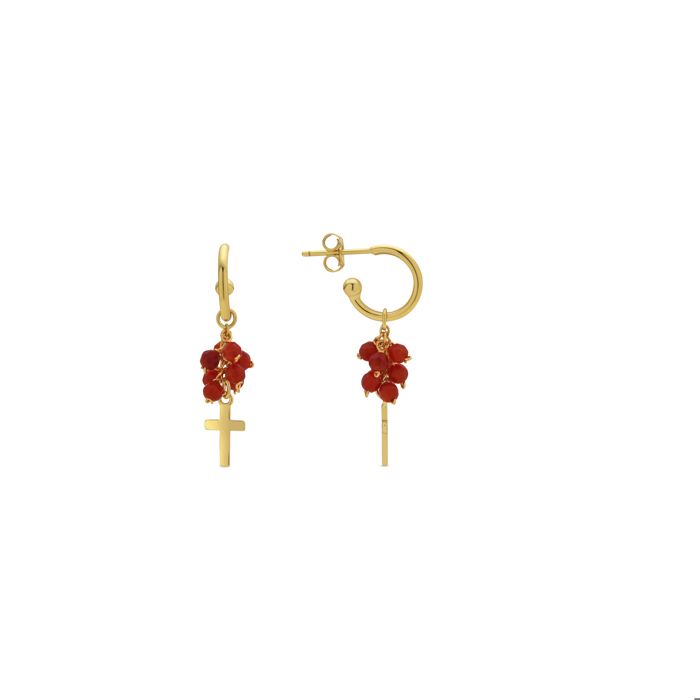 Boucles d'oreilles - LUXENTER - Kyus - Argent 925 - Or jaune 18k - Agate rouge