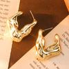 Classic Trendy Gold Color Irregular Acrylic C-shaped Pentagon Flower Stud Earrings for Women Korean Charm Jewelry Accessory Gift