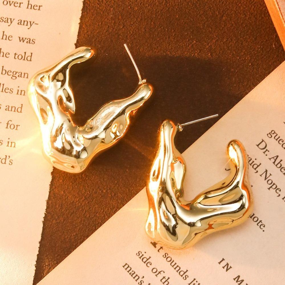 Classic Trendy Gold Color Irregular Acrylic C-shaped Pentagon Flower Stud Earrings for Women Korean Charm Jewelry Accessory Gift