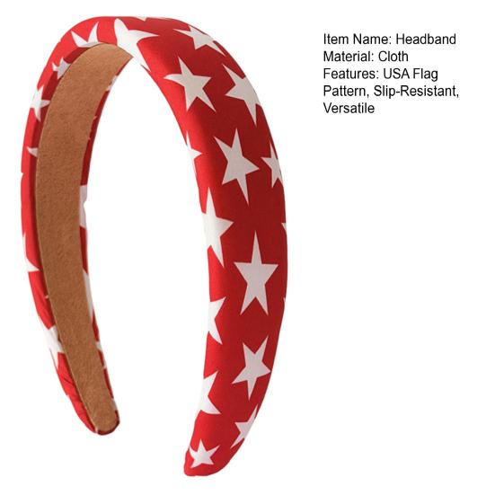 Women Headband USA Flag Independence Day Stars Stripes Pattern Headband Sponge Filling Non-Slip Hair Hoop Holiday Party Hair Accessory