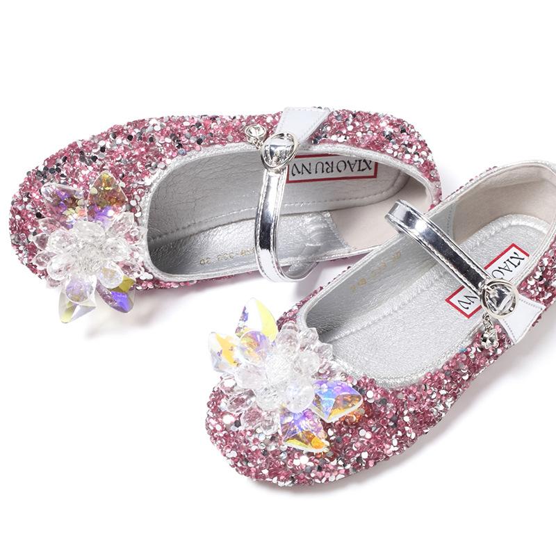 Girl Princess Shoes Sparkly Elegant Children Rhinestone Ballet Flat Beautiful Kid Mary Janes Fashion Party Wedding Leather Shoes