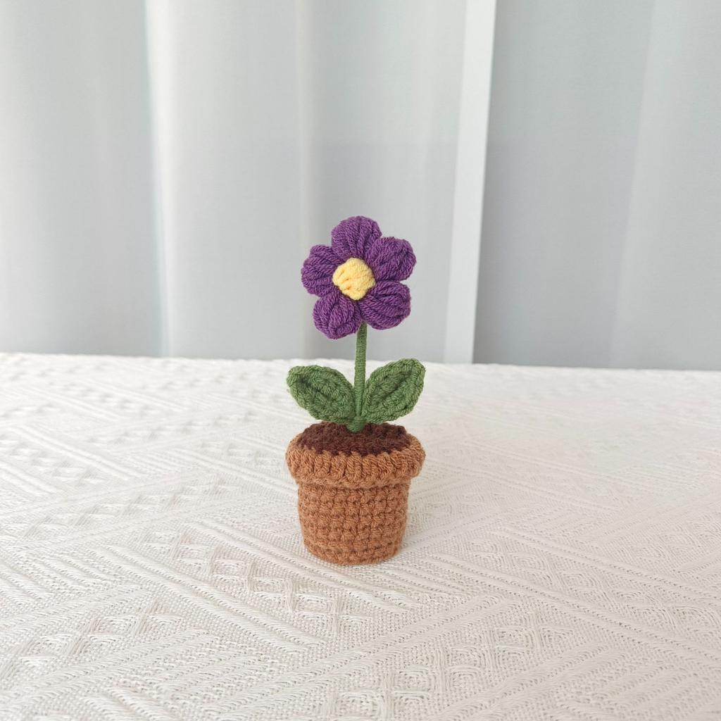 Sunflower Crochet Flowers Hand-knitted Flower Potted Rose Tulip Woven Bouquets Wedding Birthday Valentine's Day Gift Room Decor