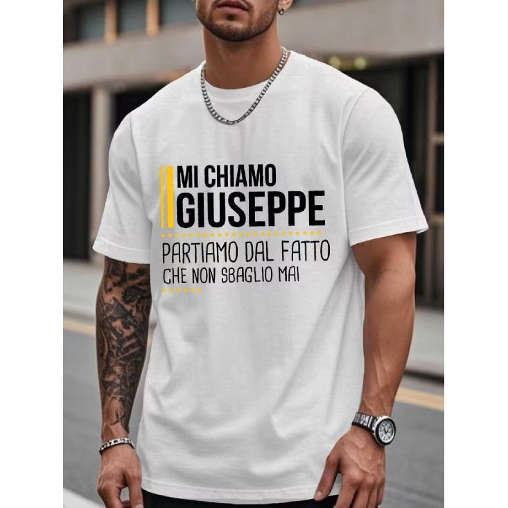 Men'S Short-Sleeved T-Shirt with Funny Italian Name | Summer Top with Geometric Pattern, Casual Style, Lightly Elasticized Fabric, Regular Fit.