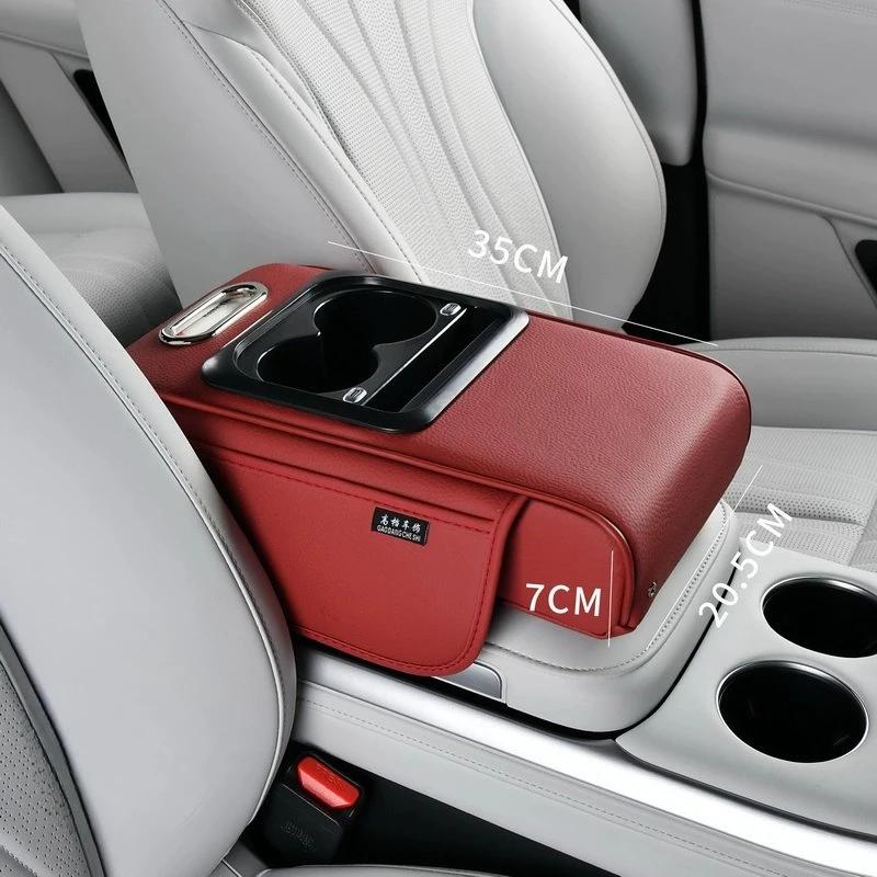 Portable Armrest Box Booster Pad With Usb Port Multi-Function Car Tissue Box Center Armrest Box Storage With Water Cup Holder