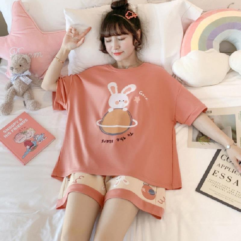 Summer Shorts Set Women's Pajamas Set Cute Cartoon Print Leisure Young Girls Sleepwear Short Sleeve Tops and Shorts Pijamas Women Homewear