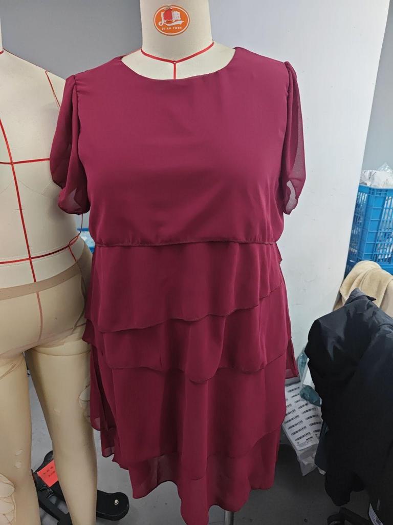 2026 Plus Size Summer Chiffon Cake Skirt Dress - Tummy Concealing, Solid Color