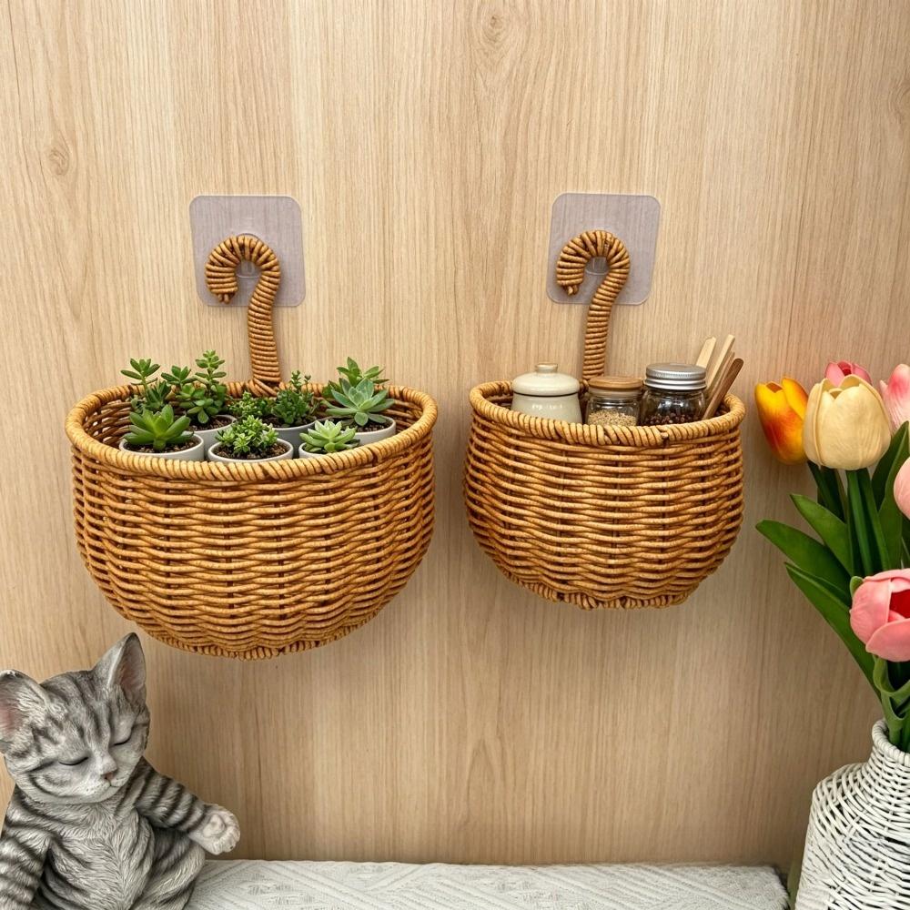 Woven Design Woven Storage Basket Plastic Fruit Vegetable Holder Wall Hanging Basket  for Kitchen