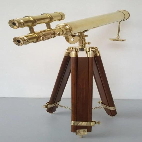 66.04 Cm Brass Telescope with Wooden Tripod Nautical Office Decor Spyglass Handcrafted Home Decor Gift