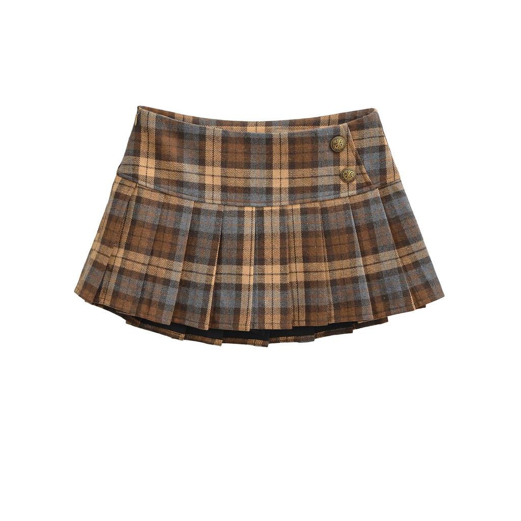 Women's Two-Color Plaid Pleated Skirt, College Style, Non-Revealing, High-Waisted, 2025 Autumn/Winter Collection
