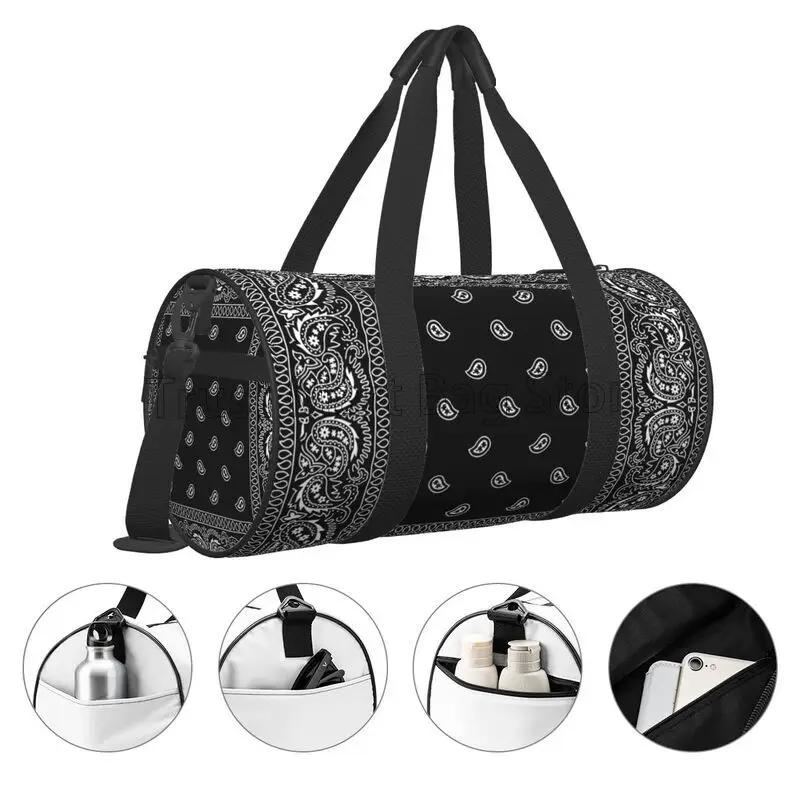 Kleurrijke Paisley Zwarte Bandana Rand Sjaal Witte Sport Gym Tas Koppel Grote Capaciteit Fitness Tas Draagbare Bagage Handtas