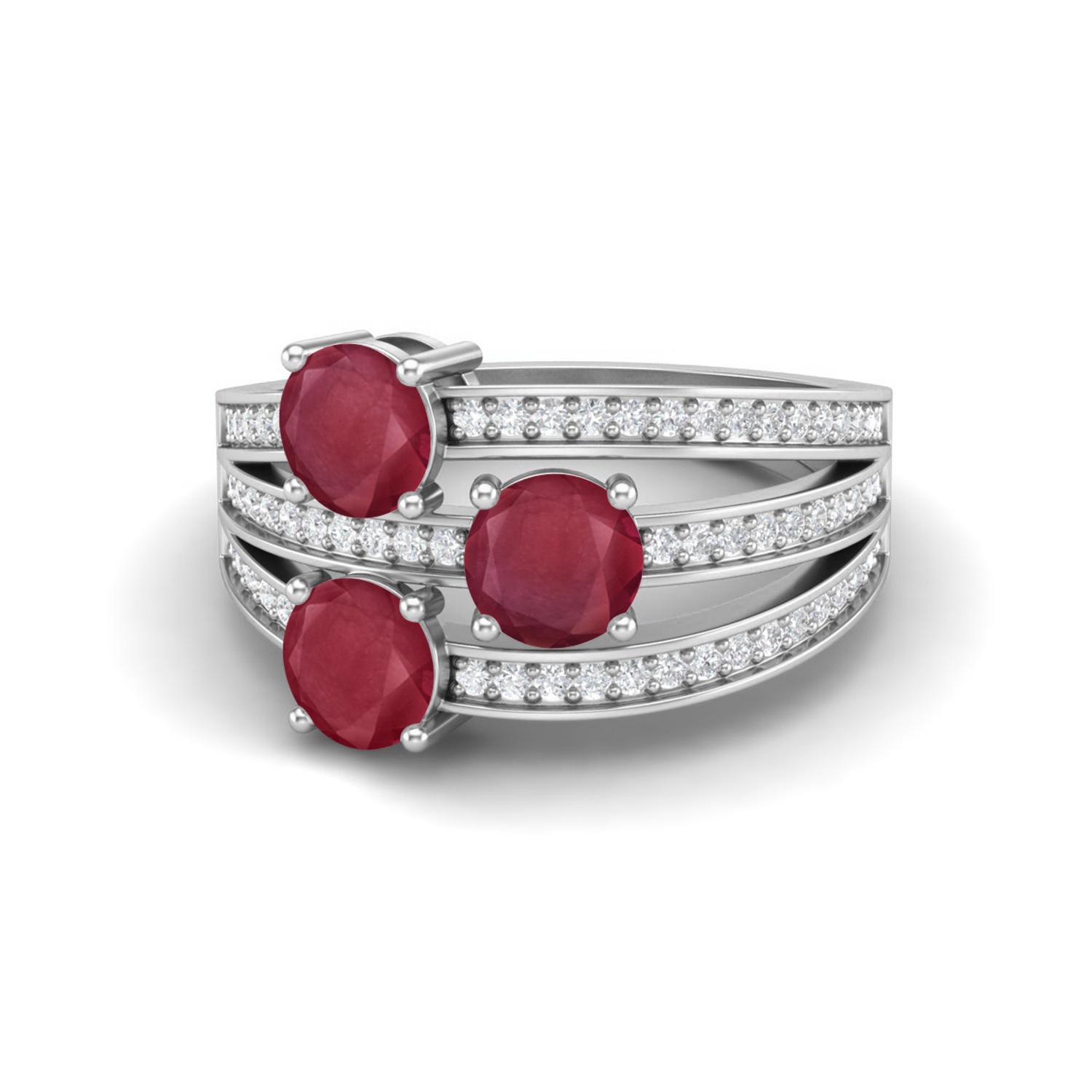 2.52 Carat Round Shape Ruby 925 Sterling Silver Three Stone Engagement Solitaire Ring 12
