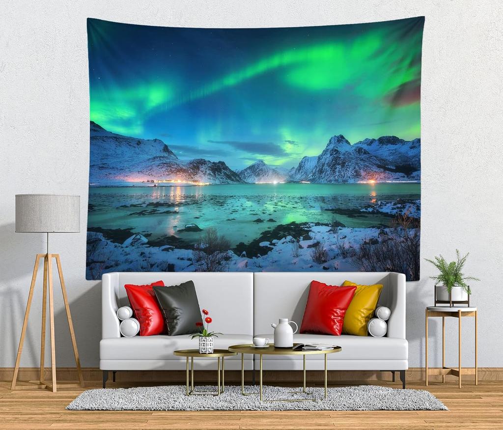 Night Sky Northern Lights Pattern Art Tapestry Home Decor Living Room Bedroom Festive Decor Accessories Background Wall Covering